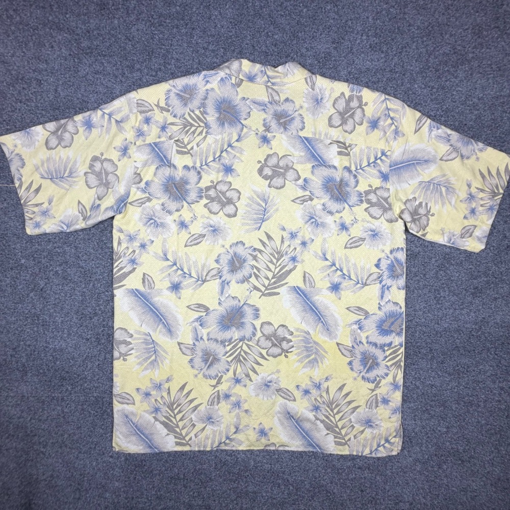 Bobby Chan Mens XL 100% Silk Floral Jacquard Short Sleeve Camp Shirt Yellow Blue - Picture 2 of 5